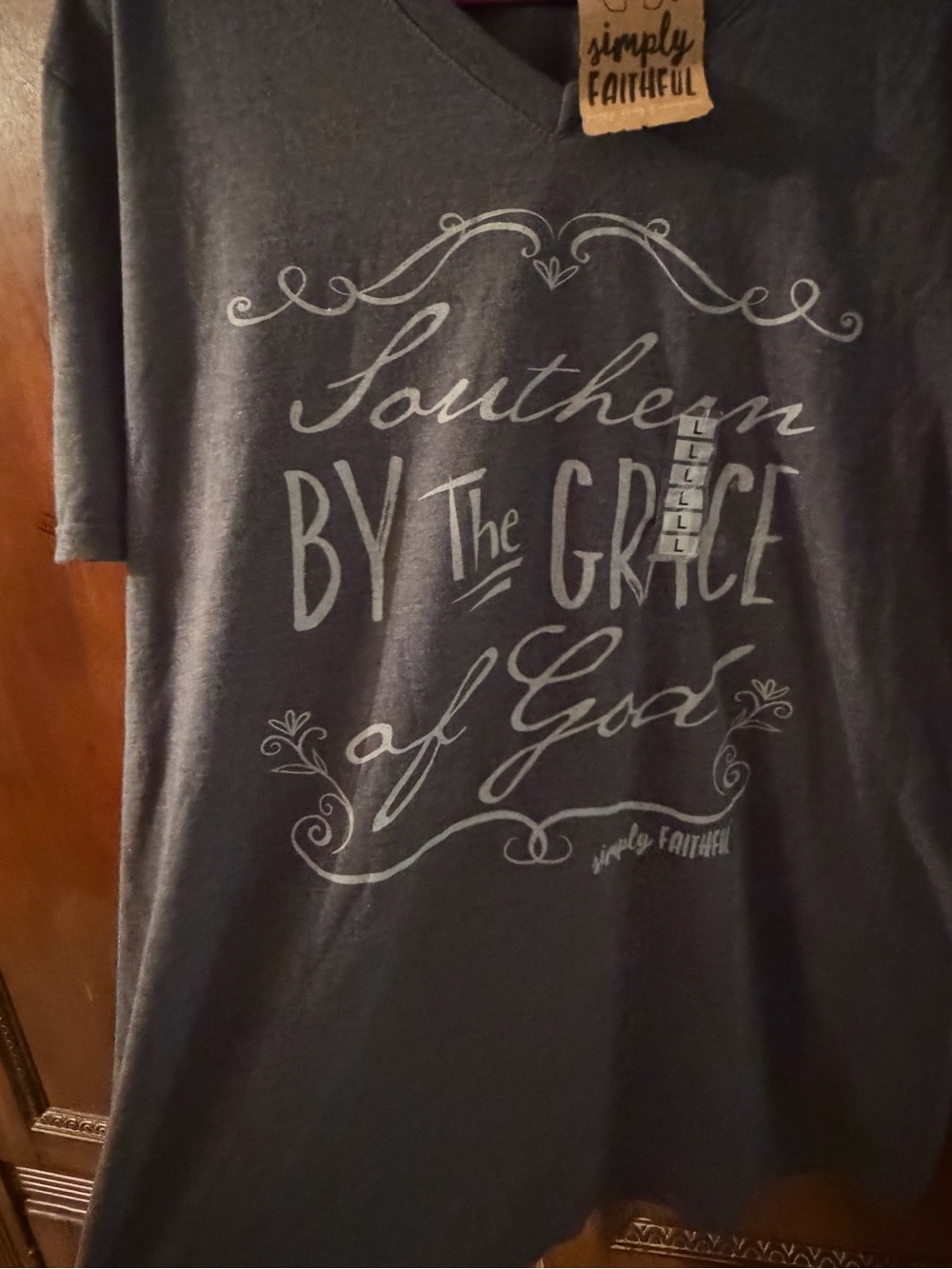 Women’s Gray V‑Neck T‑Shirt - "Southern By The Grace of God"